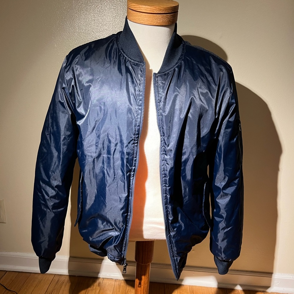 Retro Navy Puffy Bomber Jacket